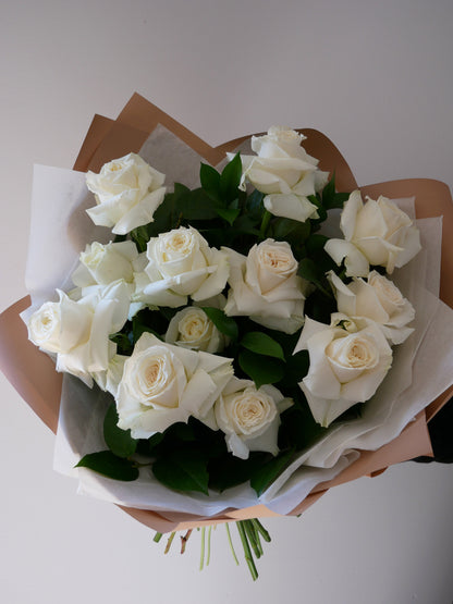 Bouquet of 1 dozen white roses by Floral Esthetics